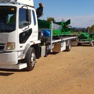 Trucks loaded and ready to leave for Henty